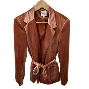 VILA Vialiana Peach Collared Tie Waist Velvet Blazer // S